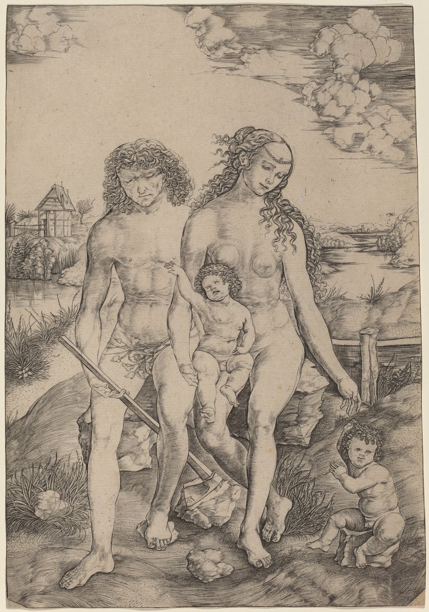 Adán y Eva con los Infantes Caín y Abel de Cristofano Robetta