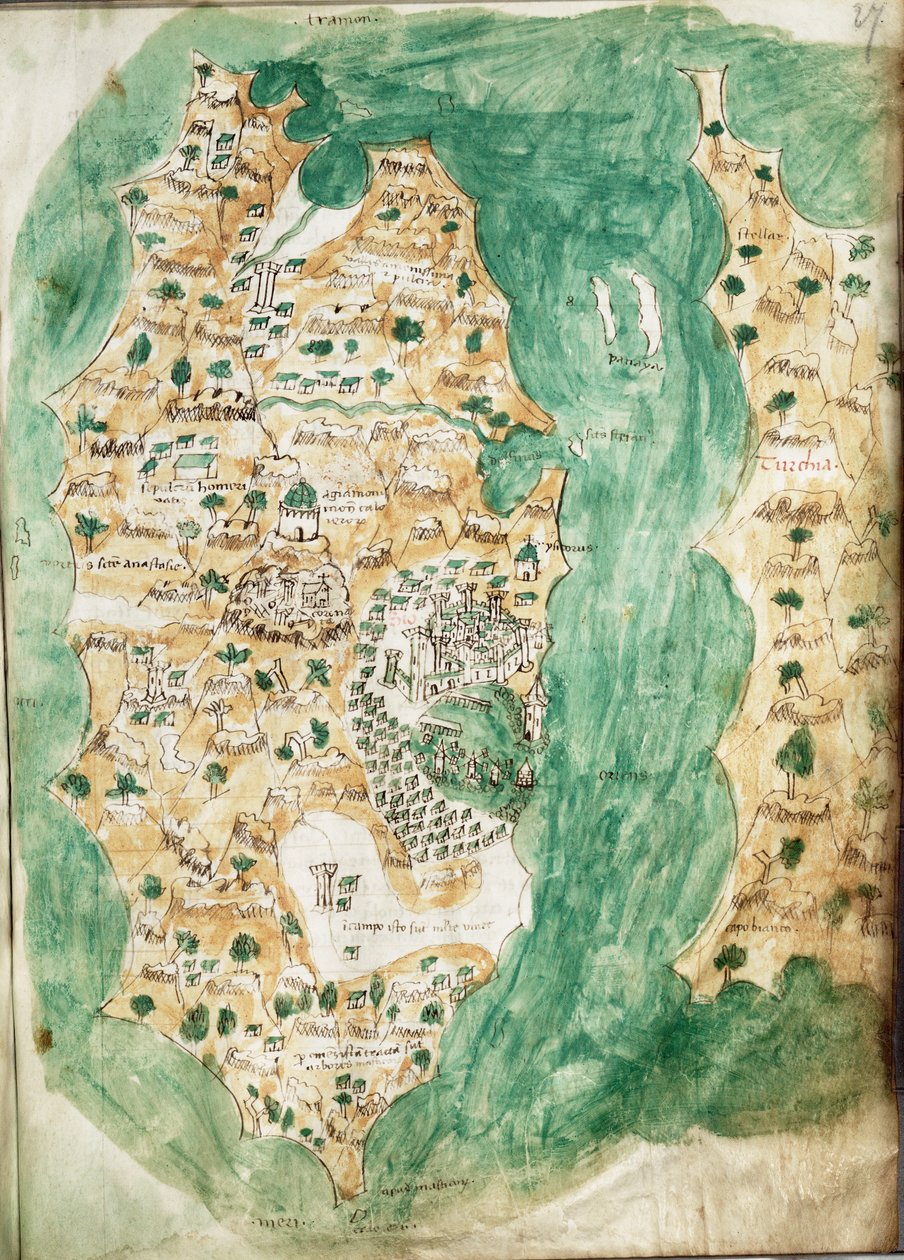 Carta de Quíos y la península adyacente, hacia 1420 (vitela) de Cristoforo Buondelmonti
