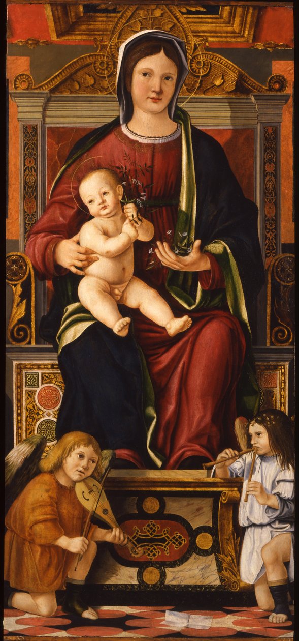 La Virgen y el Niño entronizados con dos ángeles músicos, 1508-1510 de Cristoforo Caselli