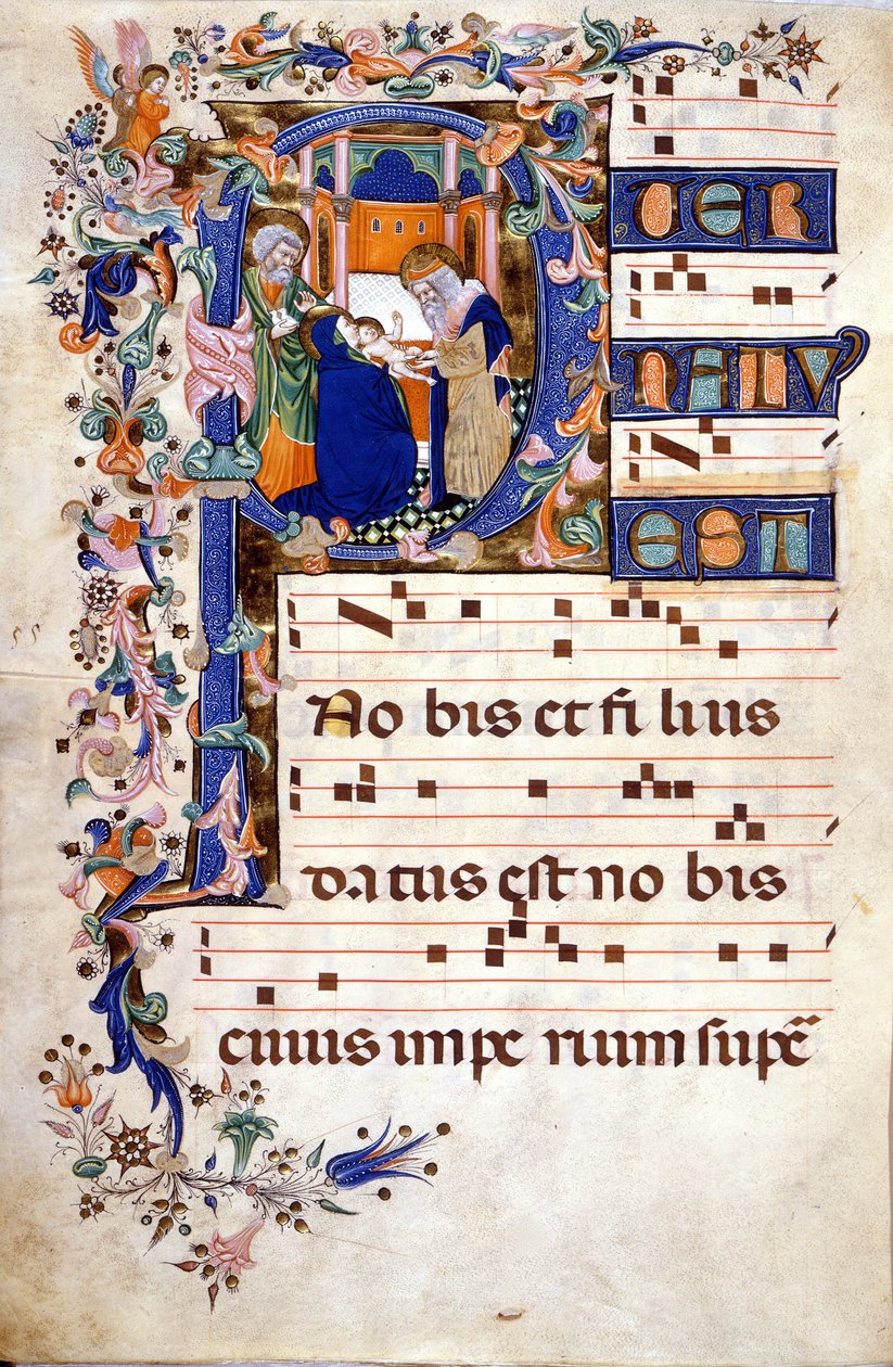 La circuncisión de Cristo en una letra P. Partitura (Coral) del siglo XV por Cristoforo Cortese (primera mitad del siglo XV). Biblioteca Brera, Milán de Cristoforo Cortese