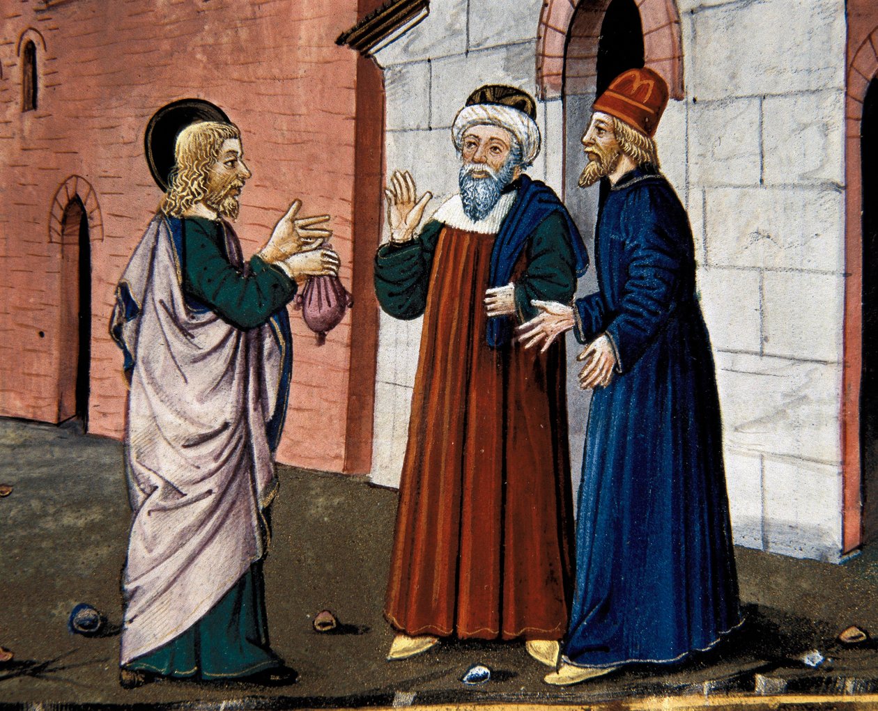 Judas va al sacerdote y confiesa su traición a Cristo, del Leggendario Sforza-Savoia de Cristoforo De Predis