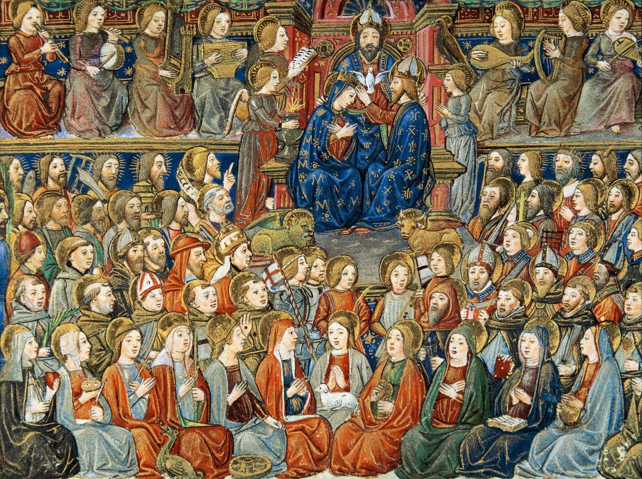 El Día del Juicio Final. En el centro, la coronación de la Virgen con la Santísima Trinidad de Cristoforo De Predis