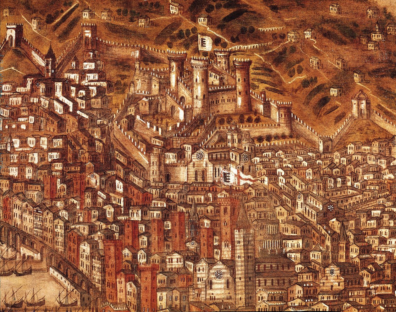 Vista de Génova y su castillo (detalle) 1597 (óleo sobre lienzo) de Cristoforo de Grassi