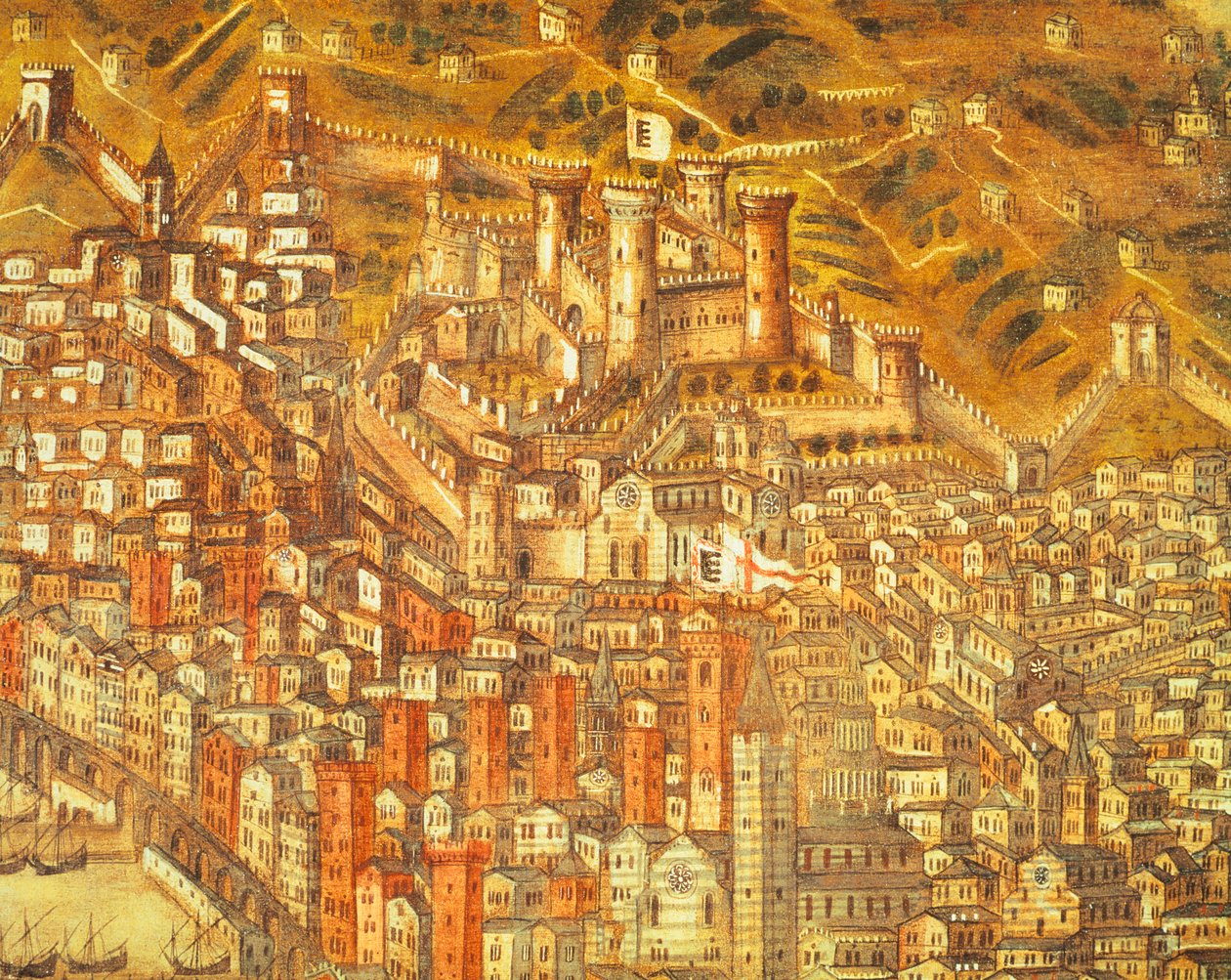 Vista de Génova y su castillo (detalle) 1597 (óleo sobre lienzo) de Cristoforo de Grassi