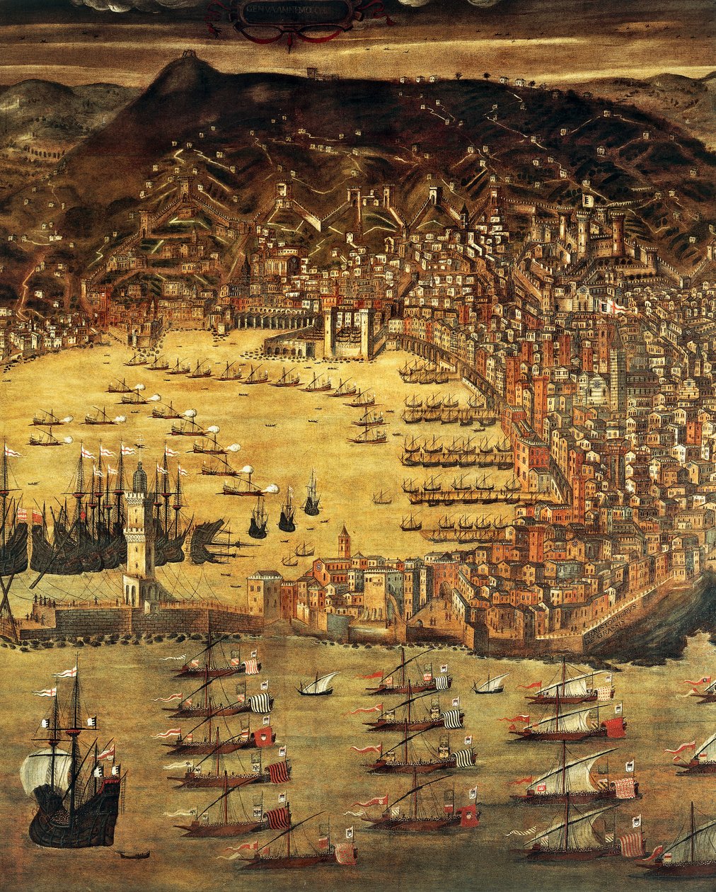 Vista de Génova y su puerto, Pintura de Cristoforo Grassi (1565-1598), Italia de Cristoforo de Grassi