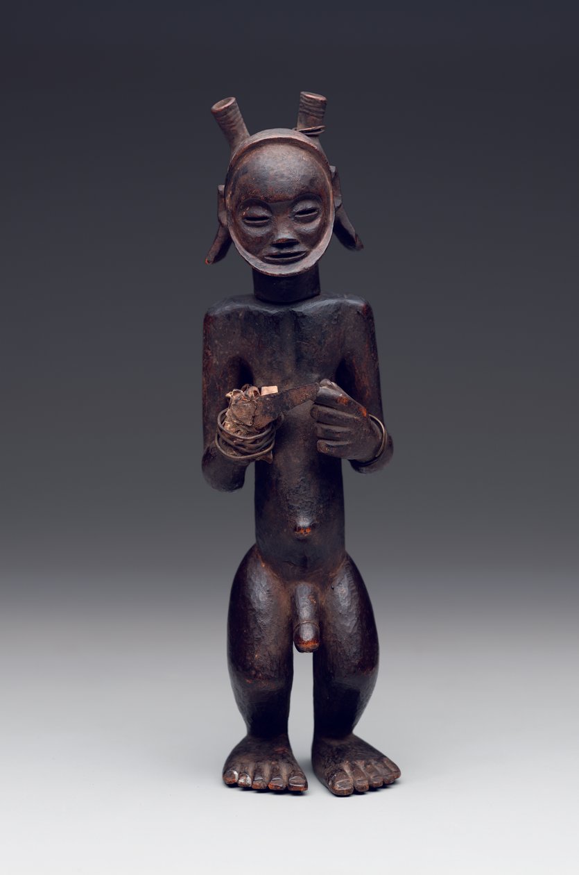 Contenedor ritual en forma de figura masculina de pie de Culture Chokwe