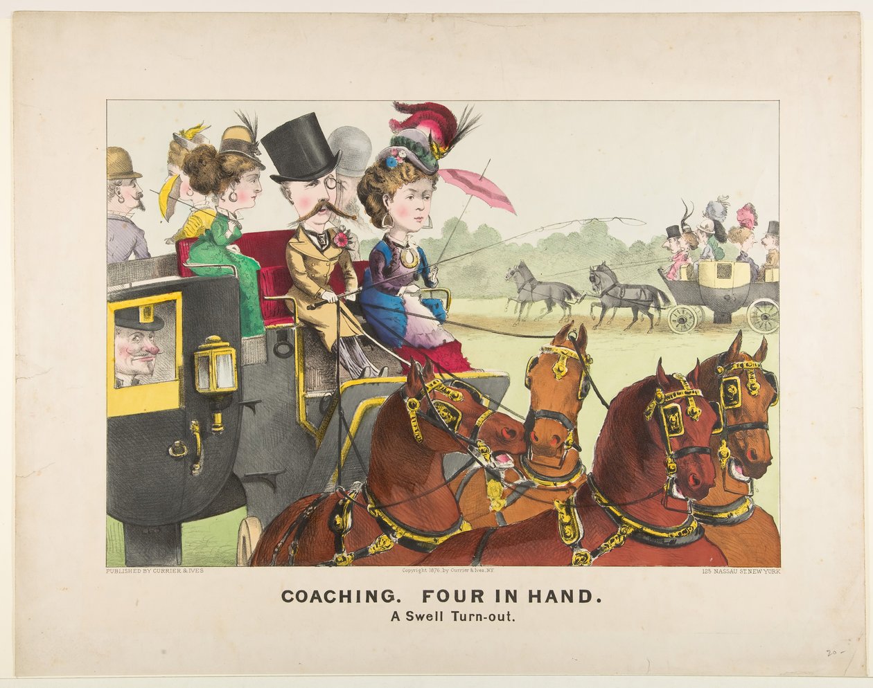Coaching - Cuatro en mano - Una salida elegante, 1876 de Currier and Ives