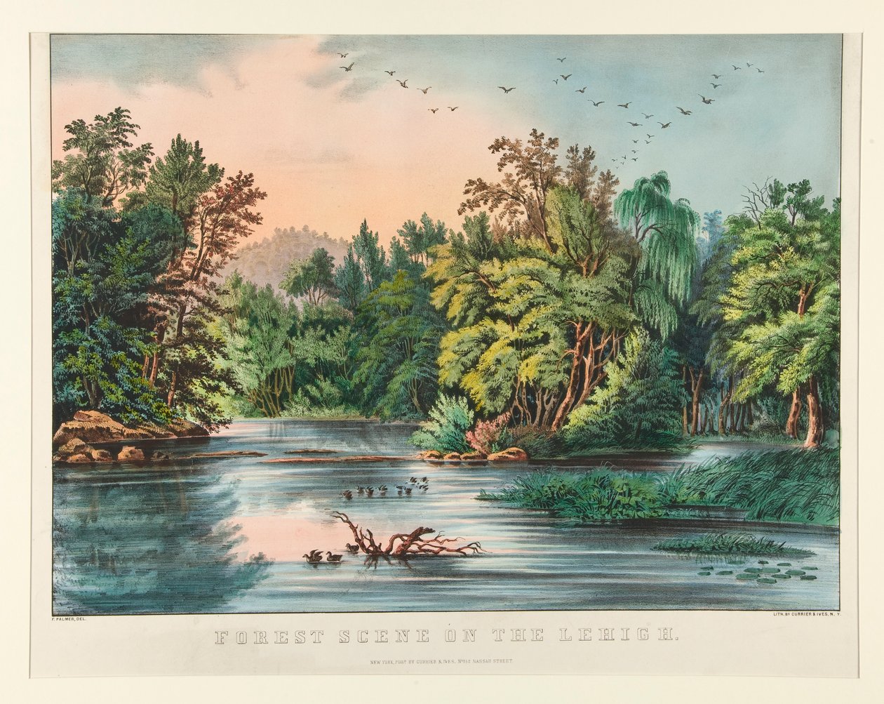 Escena del bosque en el Lehigh de Currier and Ives