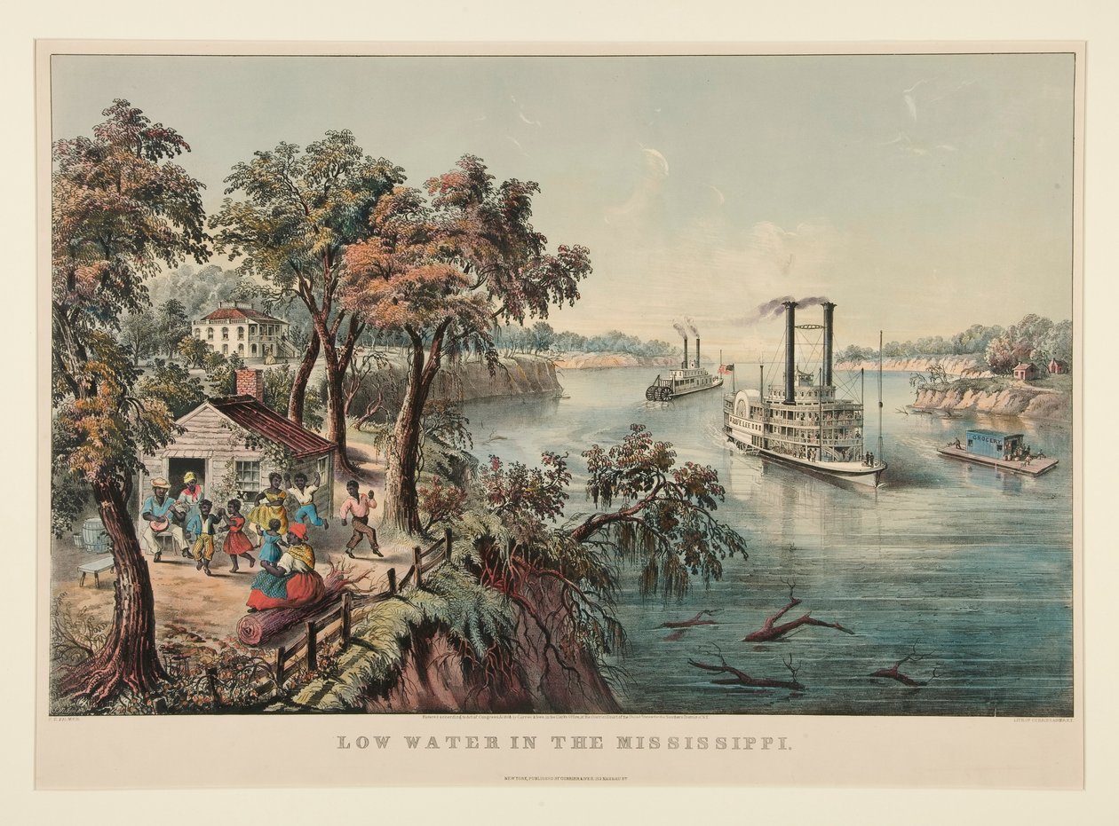 Agua baja en el Mississippi de Currier and Ives