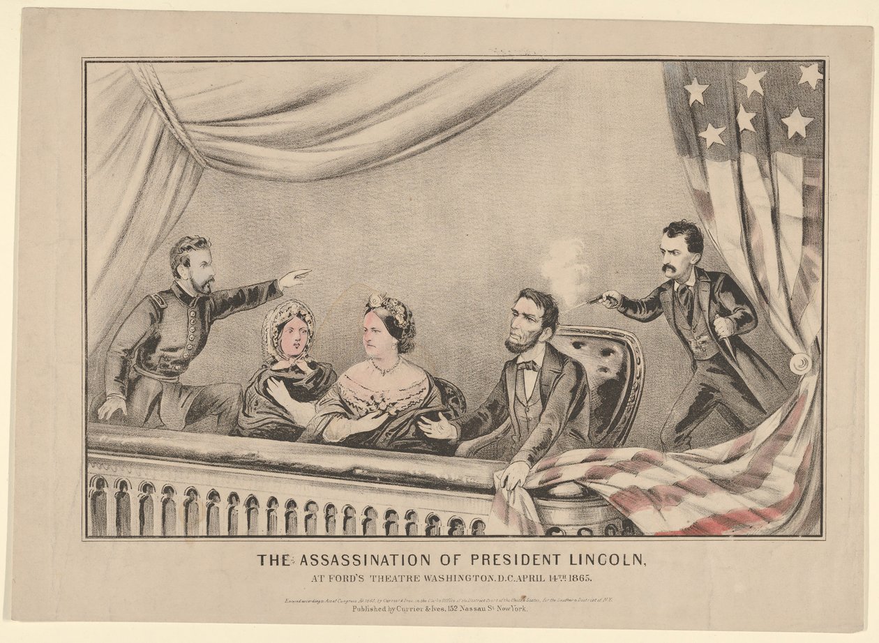 El Asesinato del Presidente Lincoln en el Teatro Ford, Washington D.C., 14 de abril de 1865 de Currier and Ives