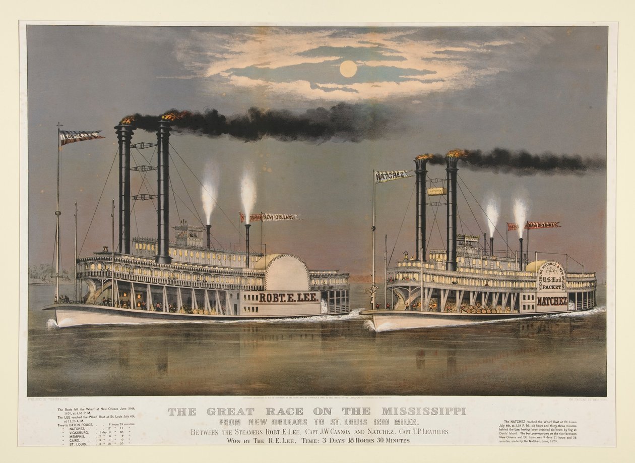 La Gran Carrera en el Mississippi/de Nueva Orleans a St. Louis 1210 Millas de Currier and Ives