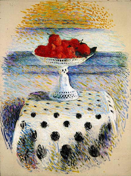 Un cuenco de porcelana de Berlín con fresas de Curt Herrmann