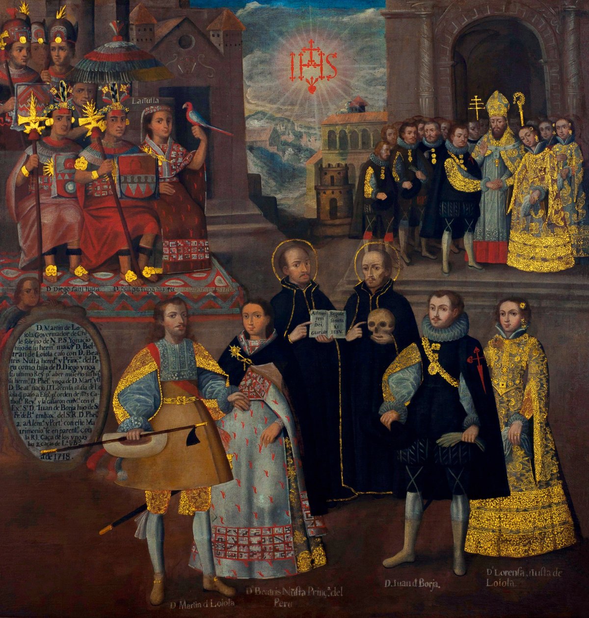 Matrimonio de Martín de Loyola con doña Beatriz Ñusta, y de Don Juan Borja con Lorenza Ñusta de Cuzco School