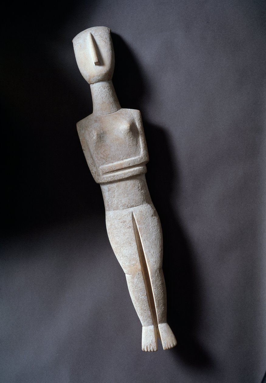 Ídolo femenino, figurilla esquemática, mármol blanco con incrustaciones de ocre de Cycladic Cycladic