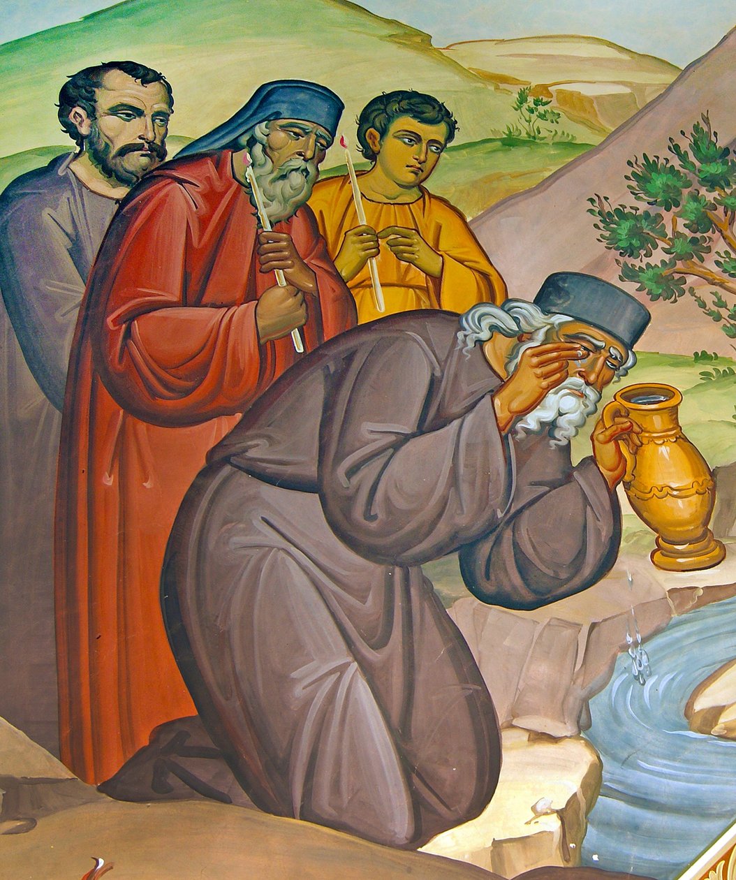 Un Sacerdote de luto recogiendo sus lágrimas en un Frasco de Lágrimas, Chipre de Cypriot