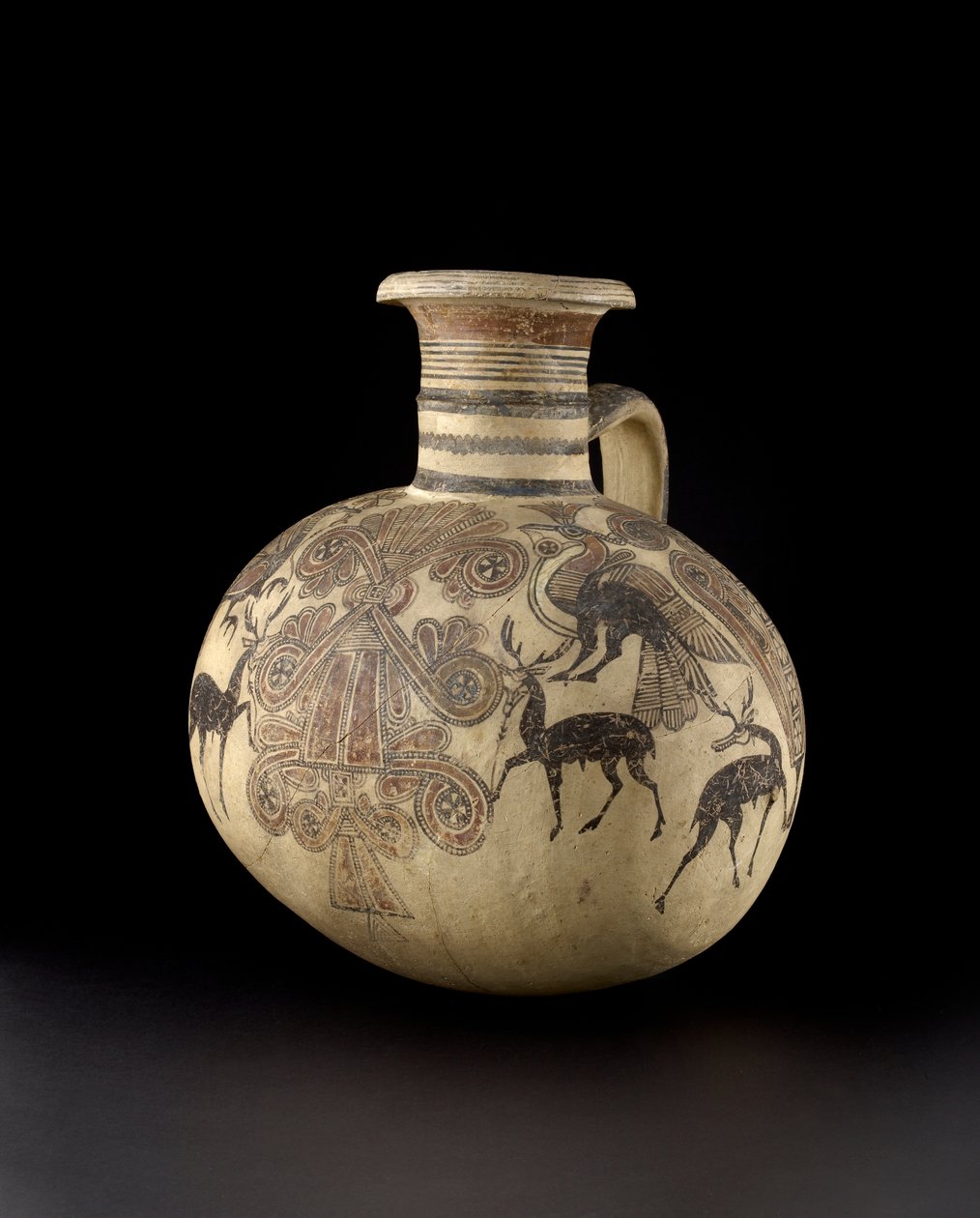Jarra de barril chipriota que representa pájaros y ciervos, siglo VII-VI de Cypriot