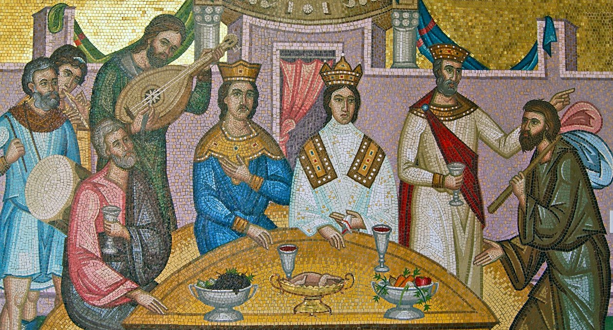 La boda real de Alejo I Comneno e Irene Doukaina, Monasterio de Kykkos, Montañas Troodos, Chipre (mosaico) de Cypriot