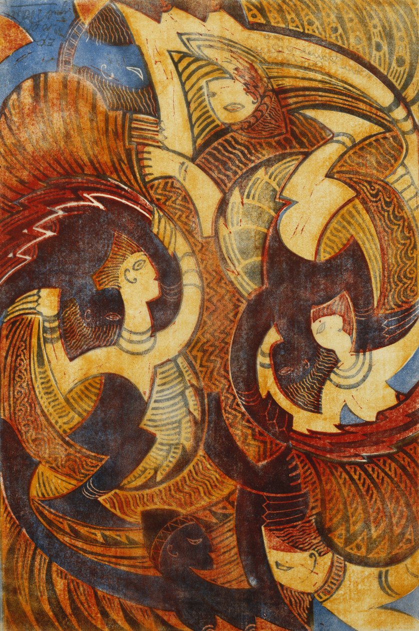 Danza del fuego, c. 1931 (linograbado impreso en colores sobre fino Japón) de Cyril Edward Power