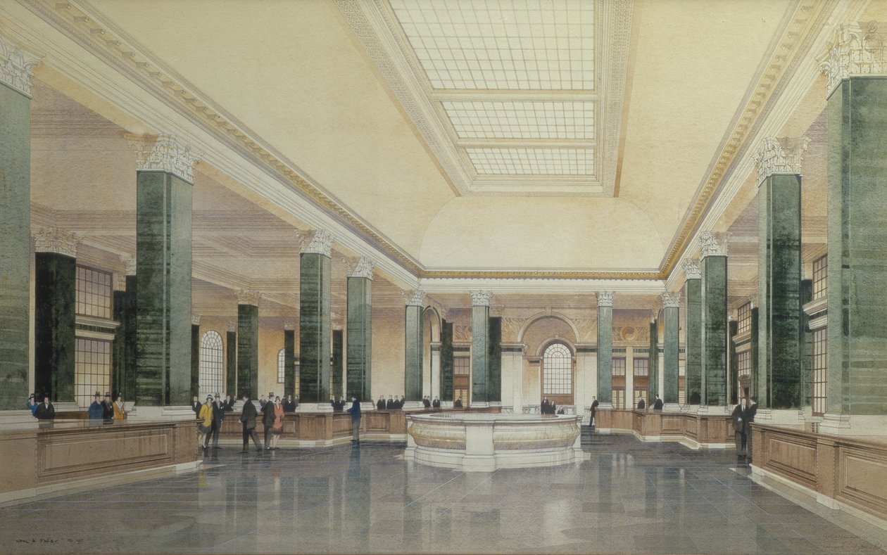 Interior de la planta baja del Midland Bank, Londres de Cyril Farey
