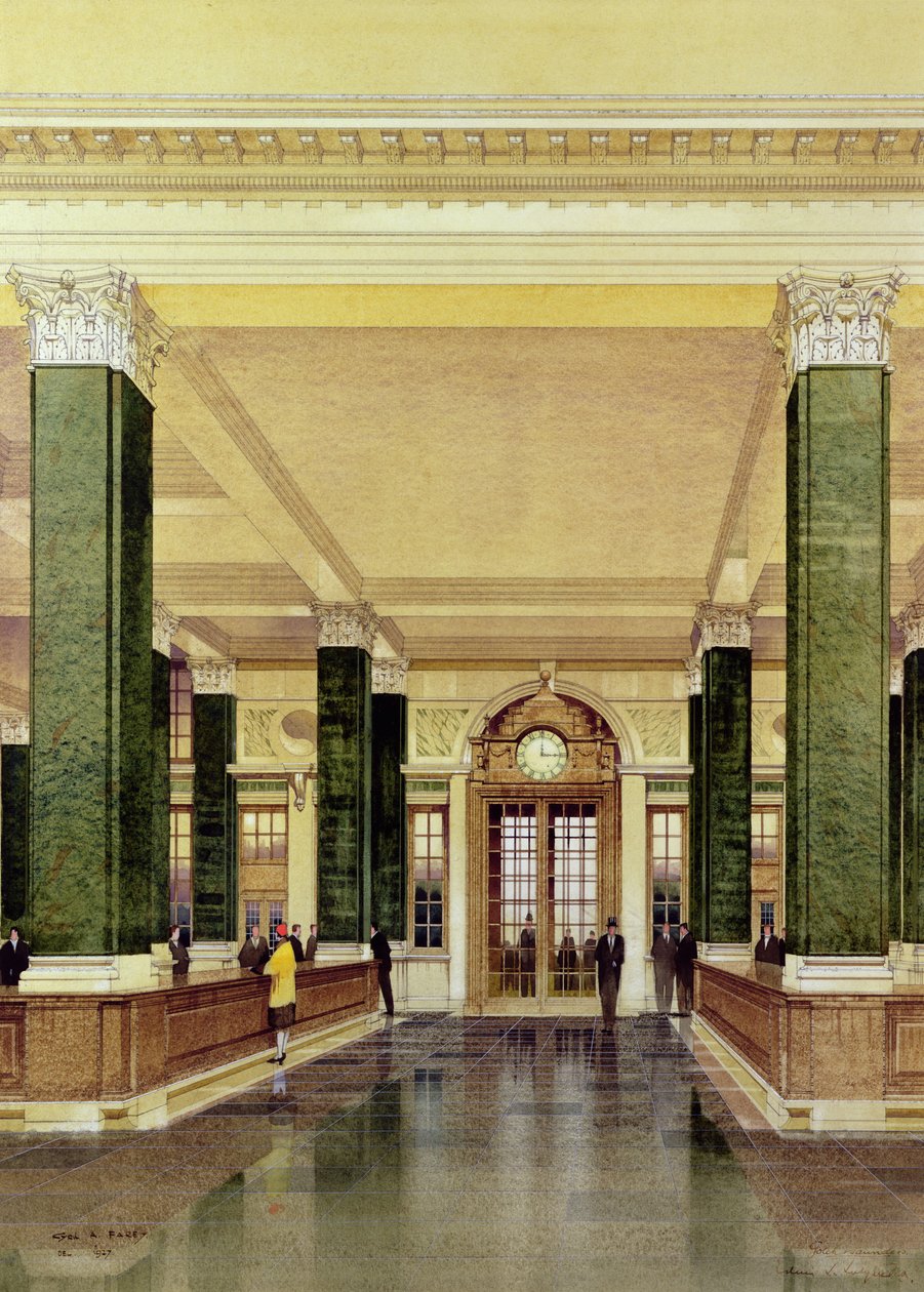 Interior del Midland Bank, Londres de Cyril Farey