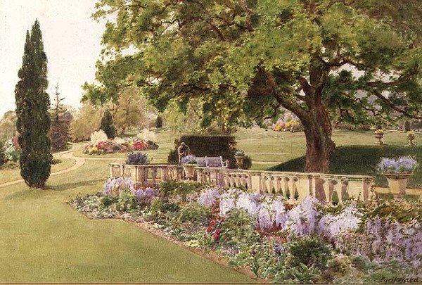 Jardines formales vistos desde el borde herbáceo de Cyril Ward
