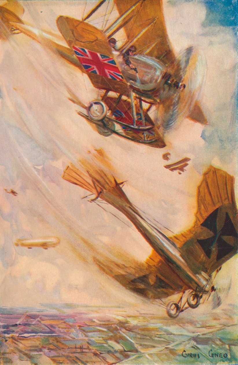 Un biplano británico derribando un Taube alemán, c1916 1928 de Cyrus Cuneo