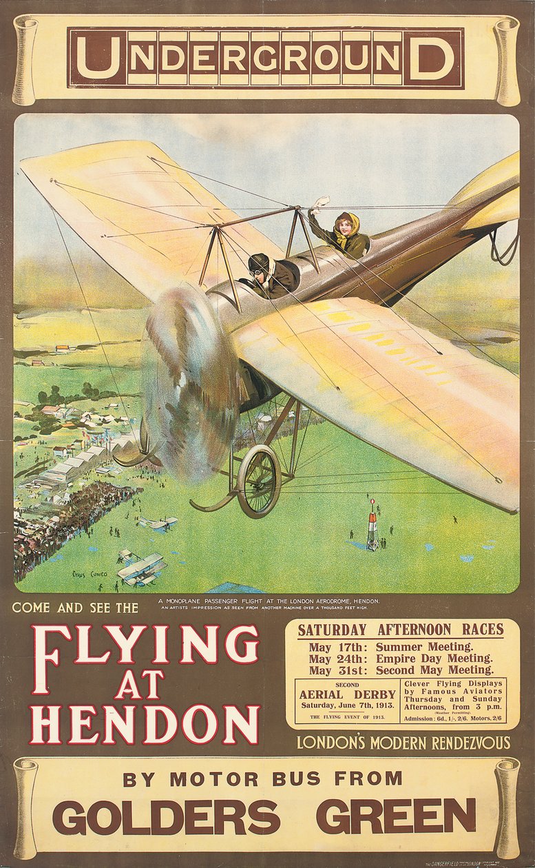 "Volando en Hendon", un cartel publicitario de Cyrus Cuneo