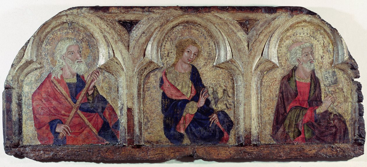 San Andrés, San Juan Evangelista y San Pedro, del panel izquierdo del Predela de Roudnice, c.1340 de Czech School