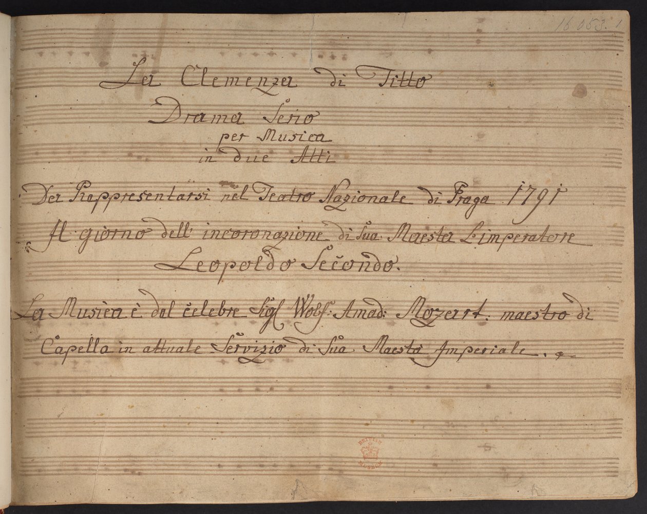 Portada de la partitura La Clemenza di Tito de Czech School