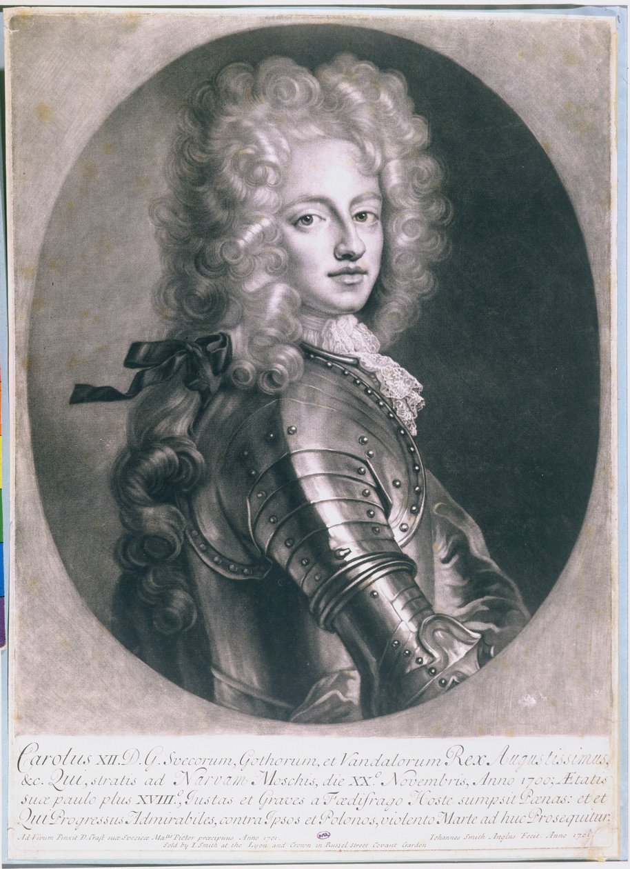 Rey Carlos XII (1682-1718) de Suecia, grabado por John Smith, 1701 de D. Craft