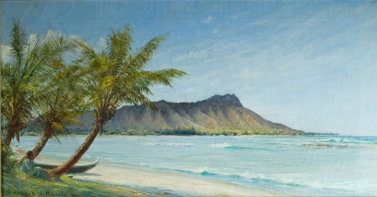 Playa de Waikiki a la luz del sol de D. Howard Hitchcock