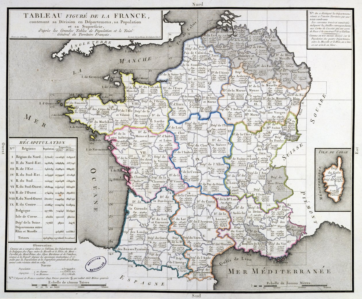 Mapa de Francia que muestra las divisiones departamentales, 1798 de DHoudan