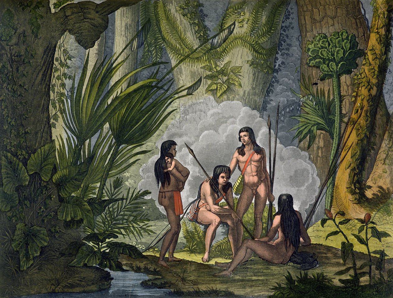 Tribus Camacani en el bosque de la selva amazónica, Brasil, de 