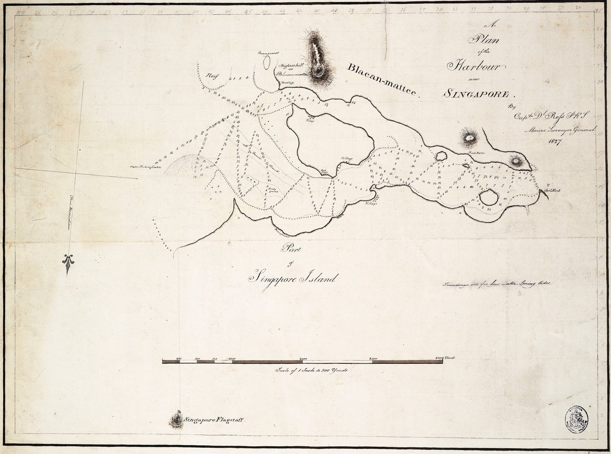 Un plano del puerto cerca de Singapur por el Capitán D.l. Ross, FRS Marine Surveyor General de D. I. Ross