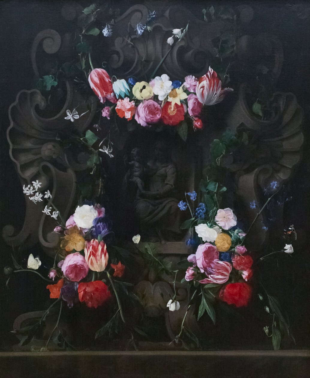 Guirnaldas de flores rodeando a la Virgen con el Niño de D. & Quellinus E. (1607-78) Seghers