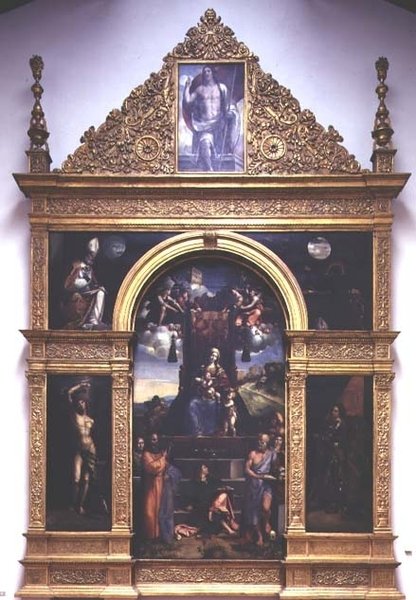 Virgen y Niño entronizados con Santos de D. and Garofalo Dossi