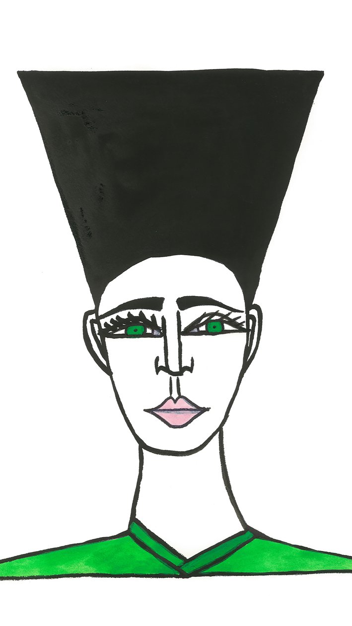 Afro Hair, 2024 (pluma con pintura sobre papel) de Daisy de Villeneuve