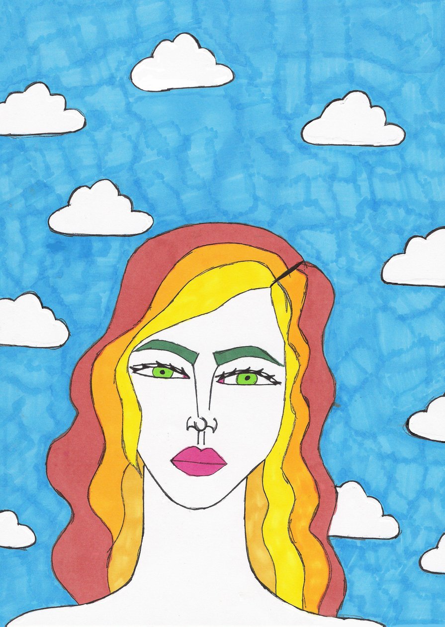 Cielo azul (rotulador sobre papel) de Daisy de Villeneuve