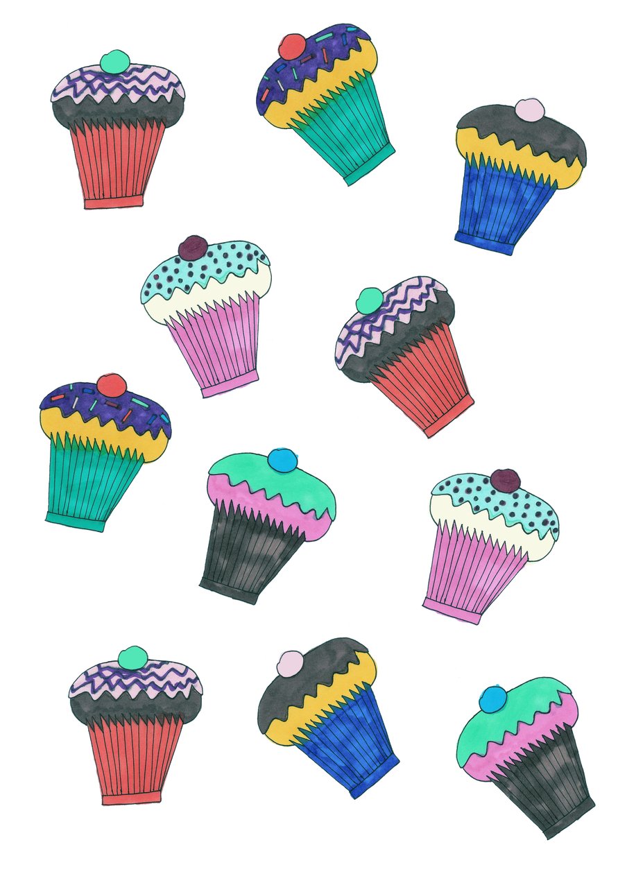 Cupcakes, 2017 (rotulador sobre papel) de Daisy de Villeneuve