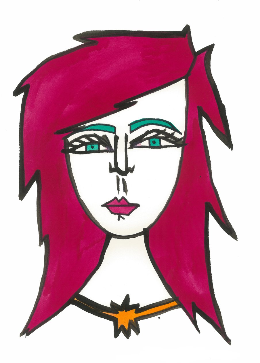 Pelo rosa oscuro, 2024 (bolígrafo con pintura sobre papel) de Daisy de Villeneuve