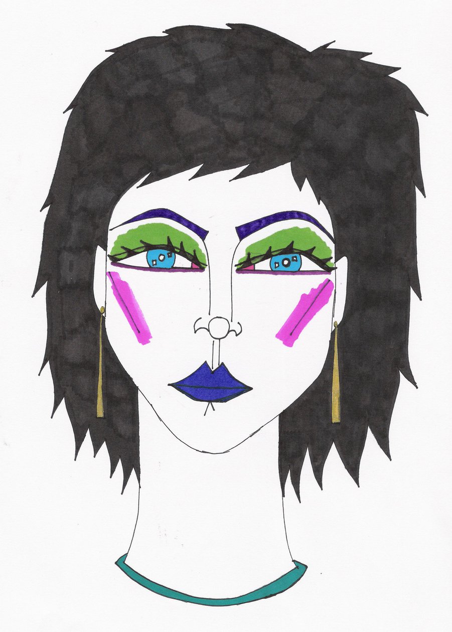 Chica de ojos azulesCabello azul (rotulador sobre papel) de Daisy de Villeneuve