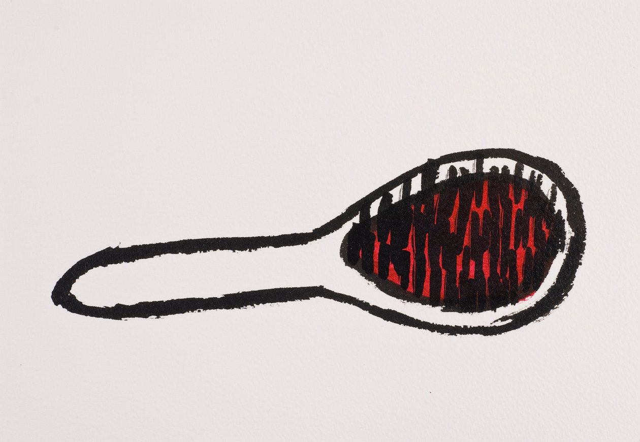 Cepillo de pelo, 2017 (tinta china negra y roja sobre papel) de Daisy de Villeneuve