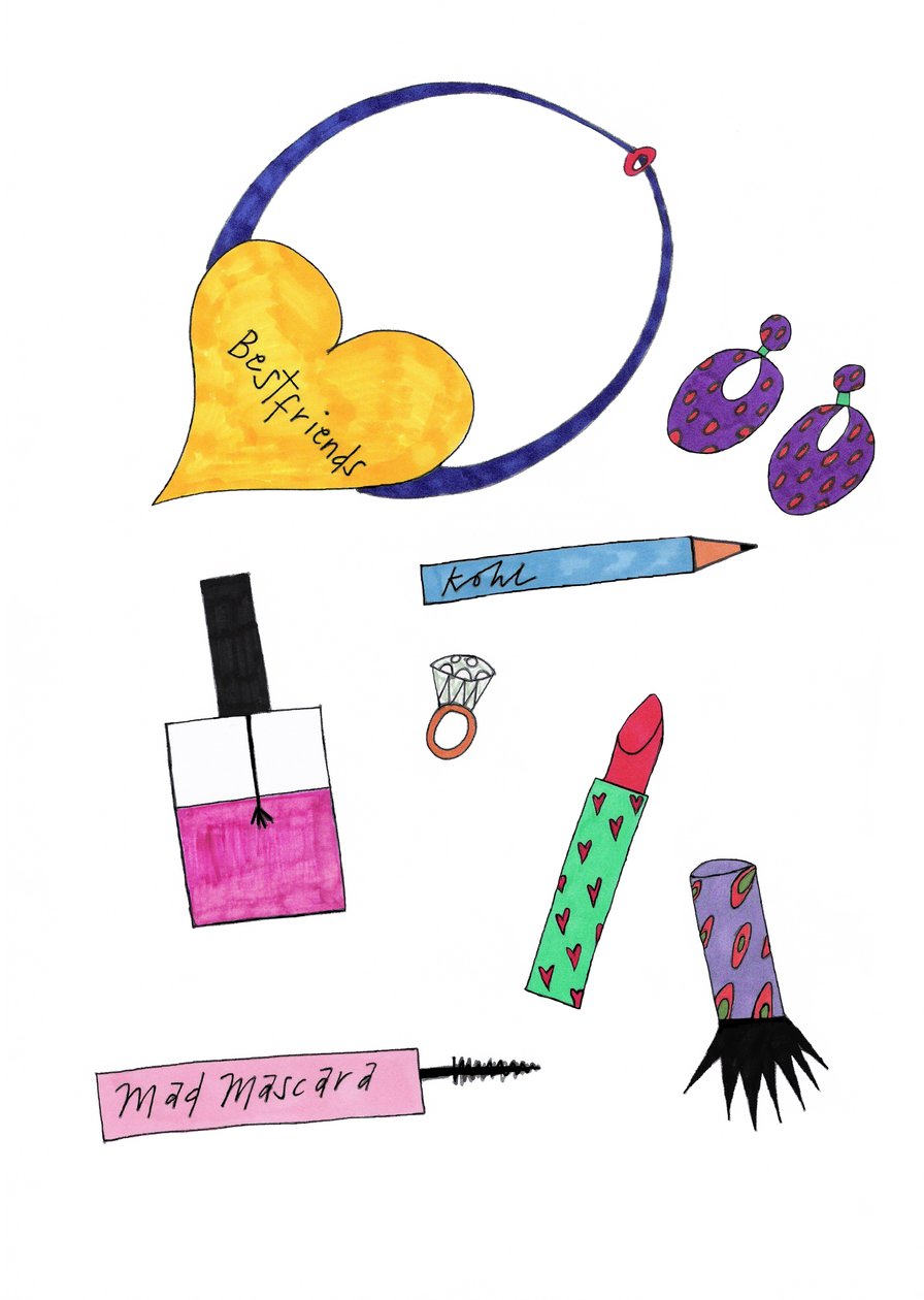 Joyería y maquillaje, 2017 (rotulador sobre papel) de Daisy de Villeneuve