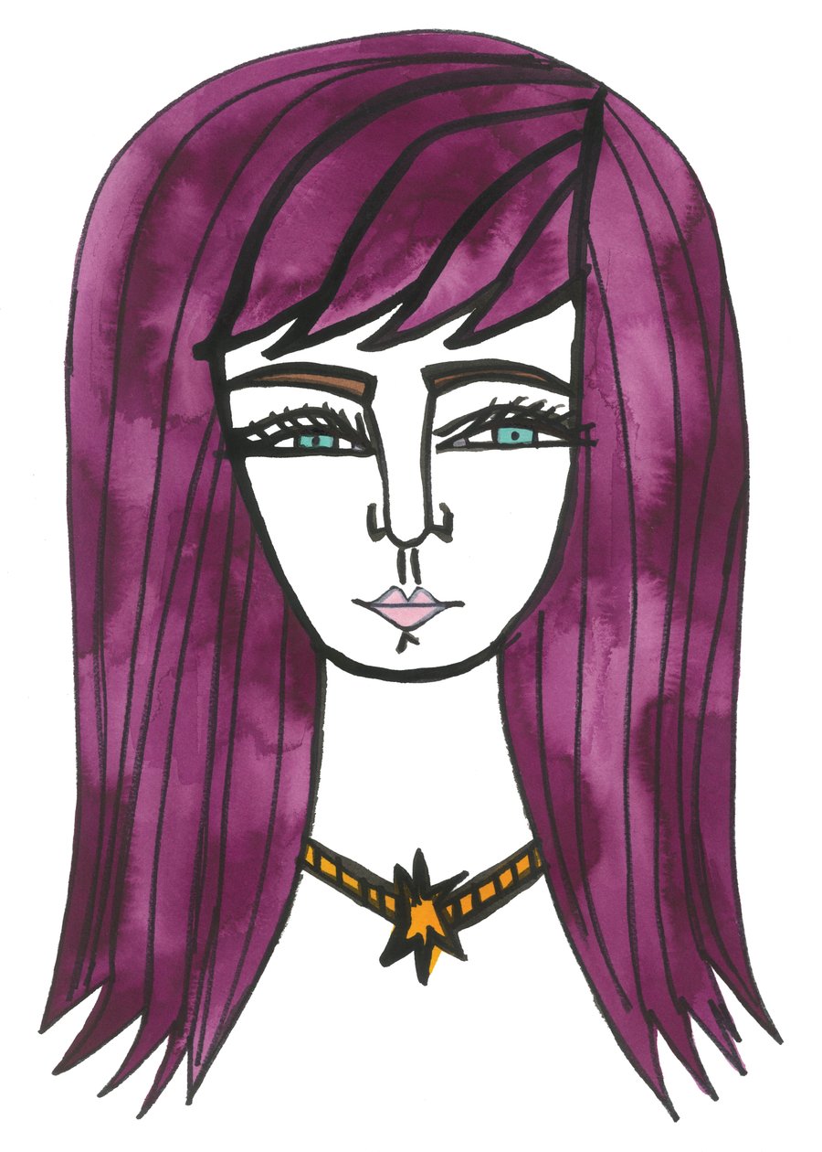 Pelo morado, 2024 (bolígrafo con pintura sobre papel) de Daisy de Villeneuve
