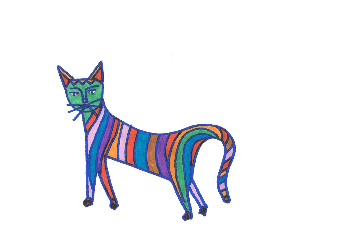 Gato arco iris (rotulador sobre papel) de Daisy de Villeneuve