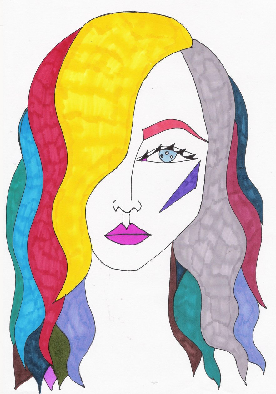 Rainbow Hair, 2017 (rotulador sobre papel) de Daisy de Villeneuve