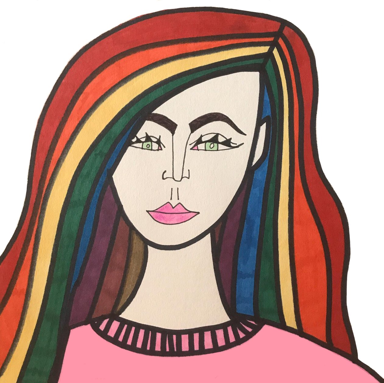 Rainbow Haired Girl (rotulador sobre papel) de Daisy de Villeneuve