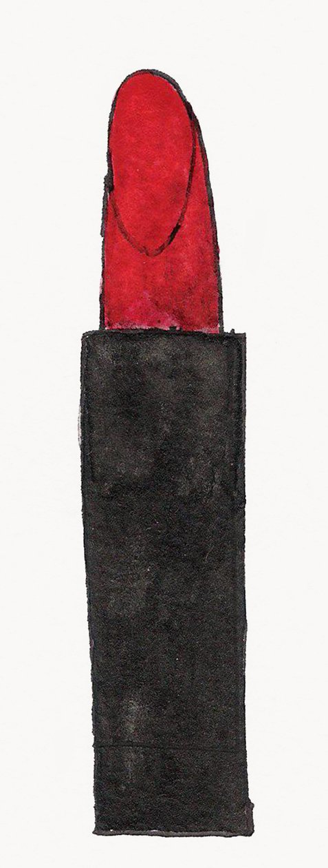 Red Lipstick, 2017 (tinta china roja y negra con rotulador dorado sobre papel) de Daisy de Villeneuve