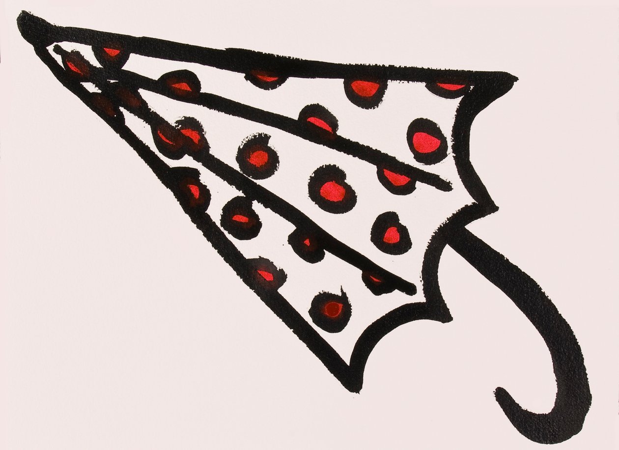 Red Spotty Umbrella, 2017 (tinta china roja y negra sobre papel) de Daisy de Villeneuve