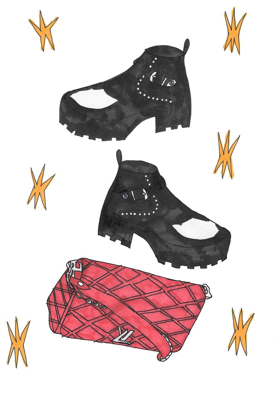 Redbag  boots, 2016 (rotulador sobre papel) de Daisy de Villeneuve